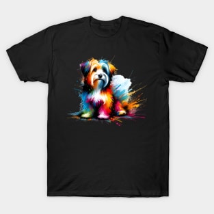 Tibetan Terrier in Colorful Abstract Splash Art T-Shirt